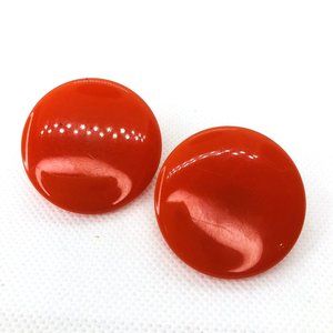 Vintage Genuine Mod Bakelite Orange Disc Button Clip On Earrings 1  1/4"
